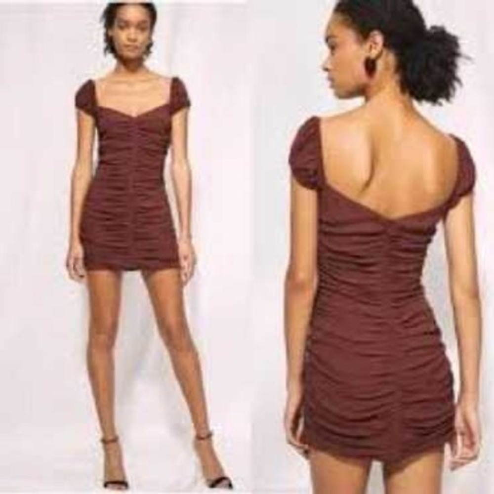 Wilfred‎ Aritzia Ruched Cap Sleeve Mini Dress Wine Red Bodycon
